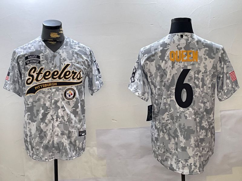 Men Pittsburgh Steelers 6 Queen Nike Arctic Camo 2024 Salute to Service Limited NFL Jersey style 1